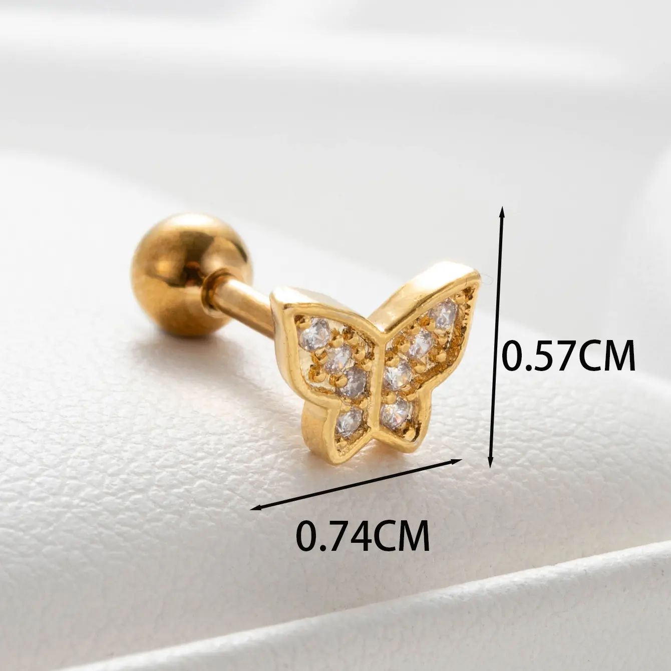 1 Piece Simple Series Classic Butterfly Copper  Gold Color Zircon Women's Stud Earrings 